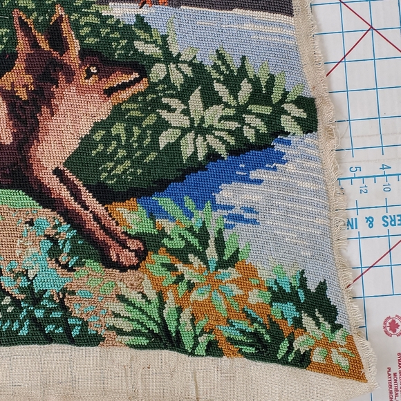 Coyote Dog Duck Embroidered Tapestry Piece 22x18 Handmade Cottagecore Rectangle - Picture 3 of 5